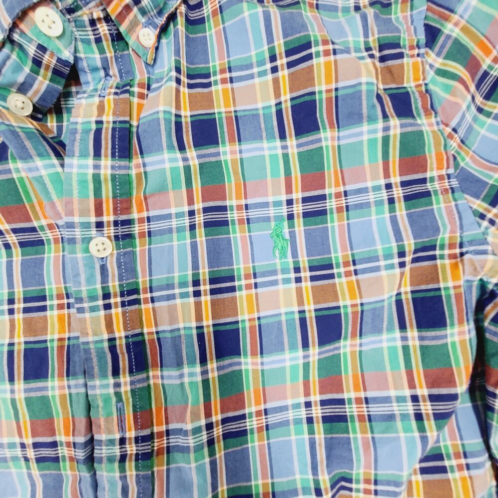 Ralph Lauren Boys Plaid Long Sleeve Button Down Preppy Classic Blue Orange XL - Picture 5 of 8